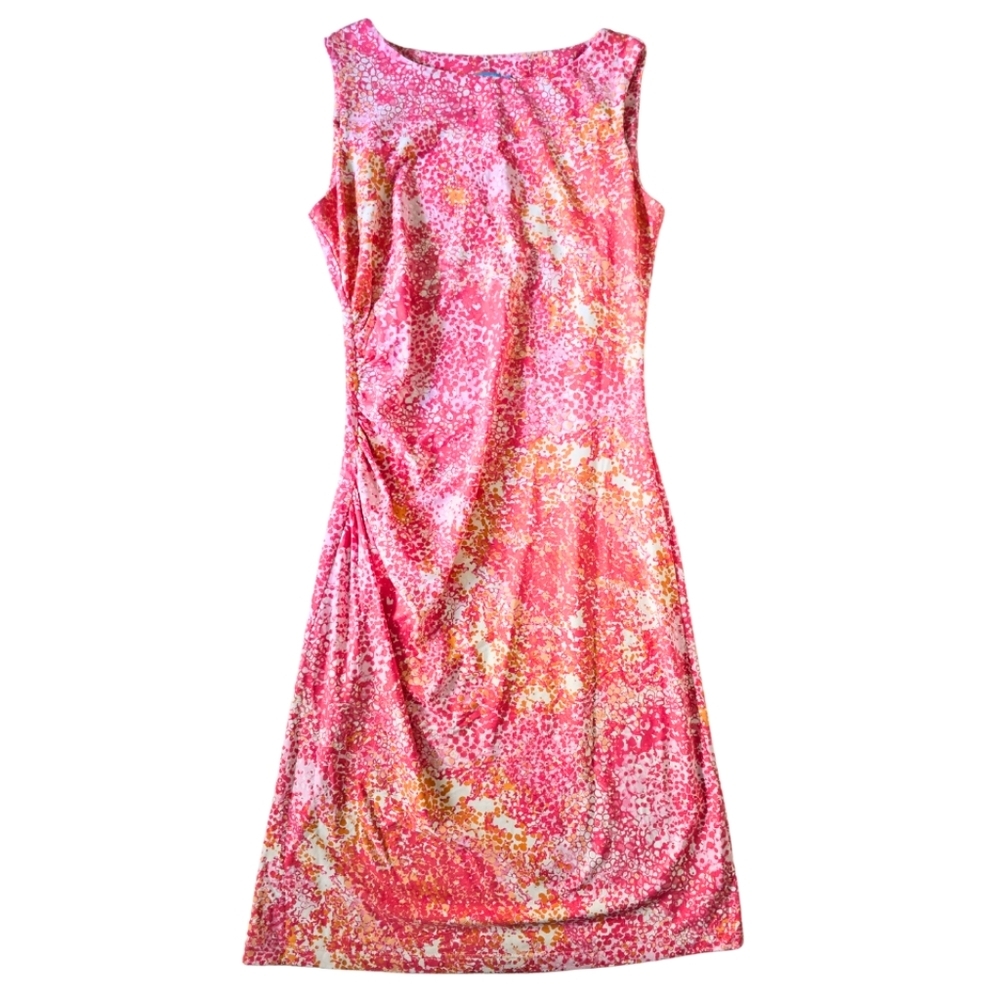 J. McLaughlin Coral Pink Orange Sleeveless Ruched Dress XS Extra Small
